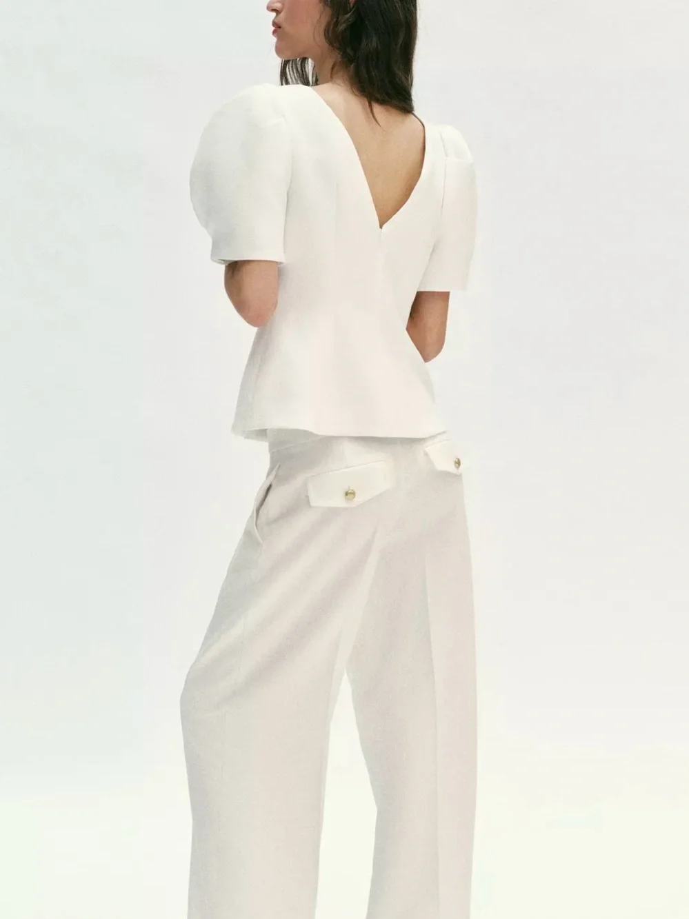 Zara White Puff Sleeve Crewneck Top